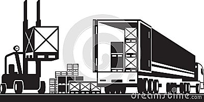 Forklift loading pallets in a truck Vector Illustration