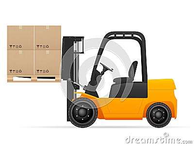 Forklift with pasteboard boxes Vector Illustration