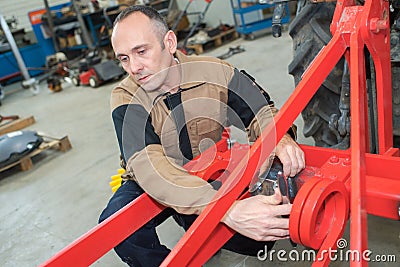 forklift repairing lifting system Stock Photo