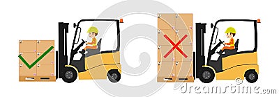 Forklift safety drive forward, loading boxes, vector illustration Vector Illustration