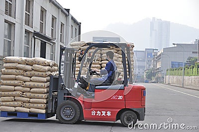 Forklift transshipment cargo Editorial Stock Photo