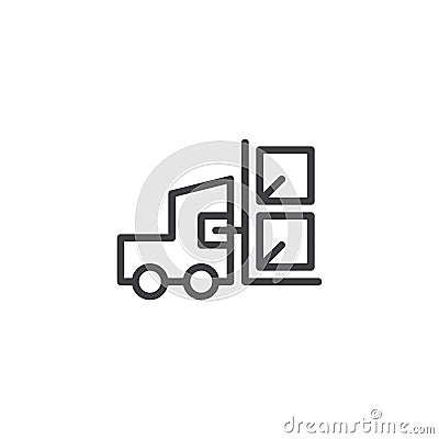 Forklift truck with lifted cardboard boxes line icon Vector Illustration