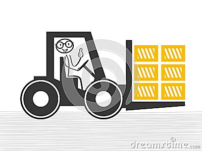 Forklift truck loading the boxes. Illustration of forklift truck is raising a pallet Vector Illustration