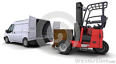 Forklift truck loading a van Stock Photo