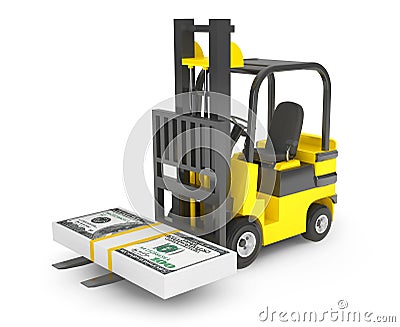 Forklift Truck moves Dollars Stock Photo