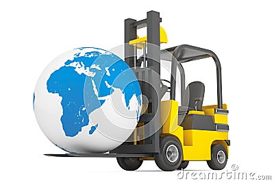 Forklift Truck moves Earth Globe Stock Photo