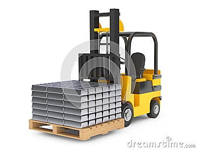 Forklift Truck moves Silver Bars Stock Photo