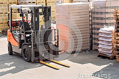 Forklift trucks for moving goods in warehouses. Editorial Stock Photo