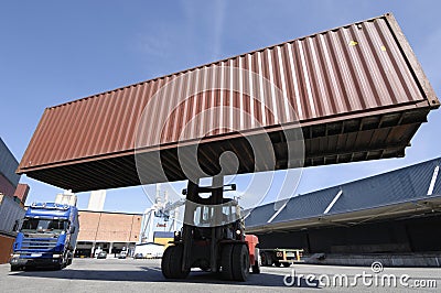 Forklift in wide perspective Stock Photo