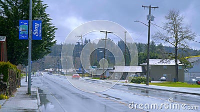 Forks street view on a rainy day - FORKS, WASHINGTON - APRIL 13, 2017 - travel photography Editorial Stock Photo