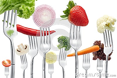 Forks with vegetables Stock Photo