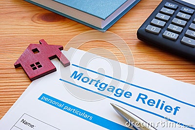 Form for filling in for Mortgage relief with pen. Stock Photo