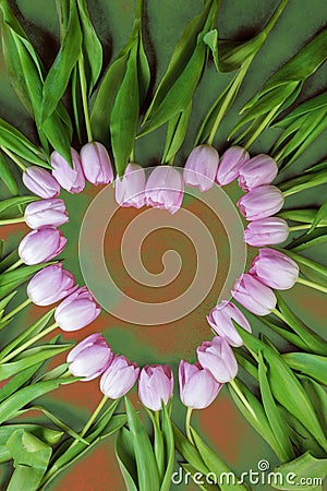 The form of heart from pink tulips Stock Photo