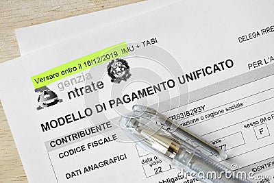 Form for italian taxes - Modello di pagamento unificato F24 Editorial Stock Photo