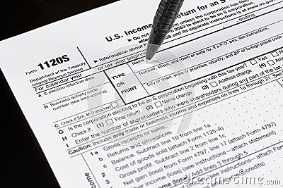 Form 1120S U.S. Income Tax Return for an S Corporation. United States Tax forms. American blank tax forms. Tax time Editorial Stock Photo