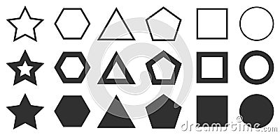Form set from thin to thick line, set of different geometric shapes form, circle figure elements, frames and borders, star Vector Illustration