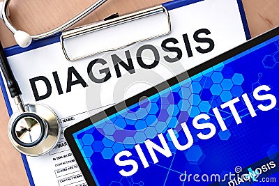 Form with word diagnosis sinusitis. Stock Photo