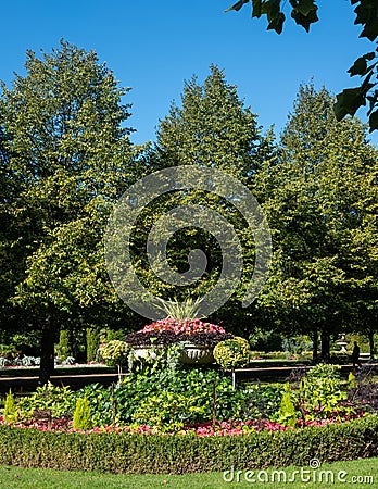 Formal flower gardens in Regent`s Park in central London UK. The flower beds are planted for autumn and winter. Stock Photo