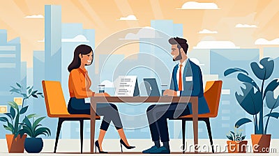 Formal office meeting of boss and staff lady Cartoon Illustration