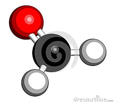 Formaldehyde methanal molecule. Important indoor pollutant. 3D rendering. Atoms are represented as spheres with conventional. Vector Illustration