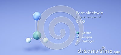 formaldehyde, organic compound, molecular structures, 3d model, Structural Chemical Formula and Atoms with Color Coding Stock Photo