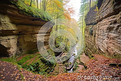 formation rock sandstone canyon Luxembourg Echternach trail Mullerthal Wolfsschlucht loup du Gorges Stock Photo