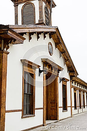 Neoclassical architecture of the old Ferrocacrril building in CopiapÃ³, Chile Stock Photo