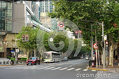 The former French concession with Platanus trees near Huaihai Road in the morning in Shanghai, Editorial Stock Photo