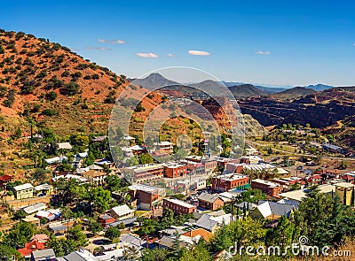 Former mining town of Bisbee and Mule Mountains in Arizona Stock Photo