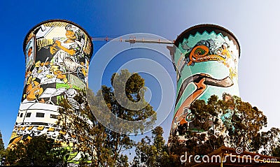 Former powerplant, cooling tower, now is tower for BASE jumping. Situated in johannesburg. South Africa Editorial Stock Photo