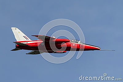 Former Royal Air Force RAF 1950`s era Folland Gnat T Mk.1 jet trainer aircraft G-RORI XR538 of the Gnat Display Team. Editorial Stock Photo