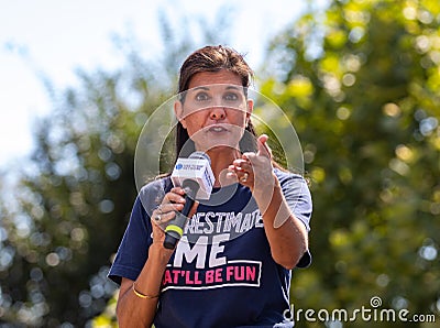 Former South Carolina Governor and Republican Presidential Candidate Nikki Haley Speaking at the Iowa State Fair in Des Moines, Editorial Stock Photo