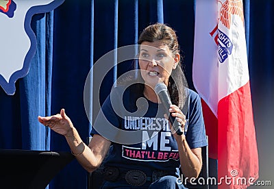 Former South Carolina Governor and Republican Presidential Candidate Nikki Haley Speaking at the Iowa State Fair in Des Moines, Editorial Stock Photo