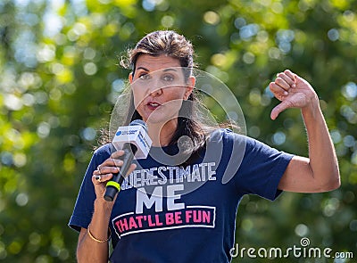 Former South Carolina Governor and Republican Presidential Candidate Nikki Haley Speaking at the Iowa State Fair in Des Moines, Editorial Stock Photo