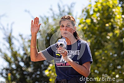 Former South Carolina Governor and Republican Presidential Candidate Nikki Haley Speaking at the Iowa State Fair in Des Moines, Editorial Stock Photo