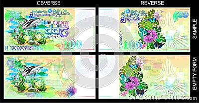 Forms for gift certificates. Funny banknotes of Atlantis. Vector Illustration