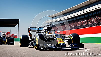 Formula 1 Cars in Full Throttle on the Race Track, Speed Symphony Stock Photo