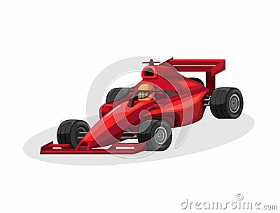 Formula one driver and racing car with halo aka head guard in red color. race sport competition concept cartoon illustration vecto Vector Illustration