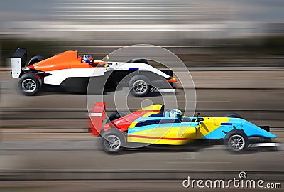 Formula 4.0 race cars racing at high speed Stock Photo