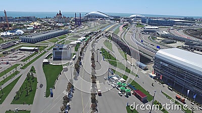 The formula 1 track in Sochi, the Olympic village in Sochi. Building site of stadium for racing near town and mountains Editorial Stock Photo