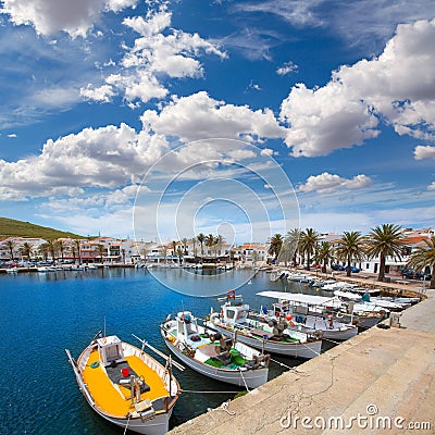 Fornells Port in Menorca marina boats Balearic islands Stock Photo