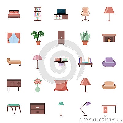 forniture house elements set icons Cartoon Illustration