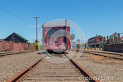 Vintage passenger rail car in Depot Mall and Museum in Fort Bragg, California Editorial Stock Photo