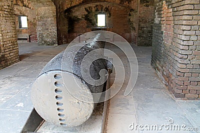 Fort cannon in bunker Stock Photo