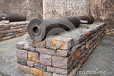 Fort Cannon made by Sher Shah Suri ruler of Delhi by melting copper coins sequel to which he got success in conquering the Raisen Stock Photo