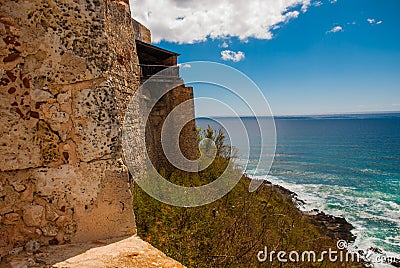Fort Castillo del Moro, Santiago De Cuba, Cuba: From the walls of the bastions open incredible beauty views of the coastline of th Stock Photo