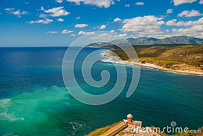 Fort Castillo del Moro, Santiago De Cuba, Cuba: From the walls of the bastions open incredible beauty views of the coastline of th Stock Photo