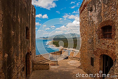 Fort Castillo del Moro, Santiago De Cuba, Cuba: From the walls of the bastions open incredible beauty views of the coastline of th Stock Photo