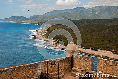 Fort Castillo del Moro, Santiago De Cuba, Cuba: From the walls of the bastions open incredible beauty views of the coastline of th Stock Photo