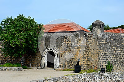 Entrance doorway with cannon outside Fort Hammenhiel Resort Hotel Jaffna Sri Lanka Editorial Stock Photo